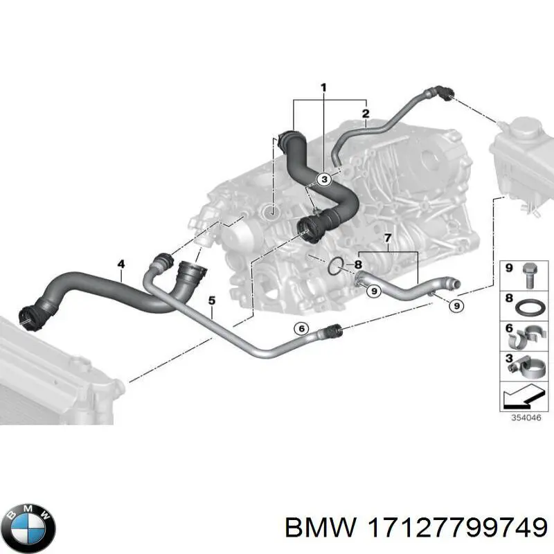 17127799749 BMW tubería de radiador, tuberia flexible calefacción, inferior
