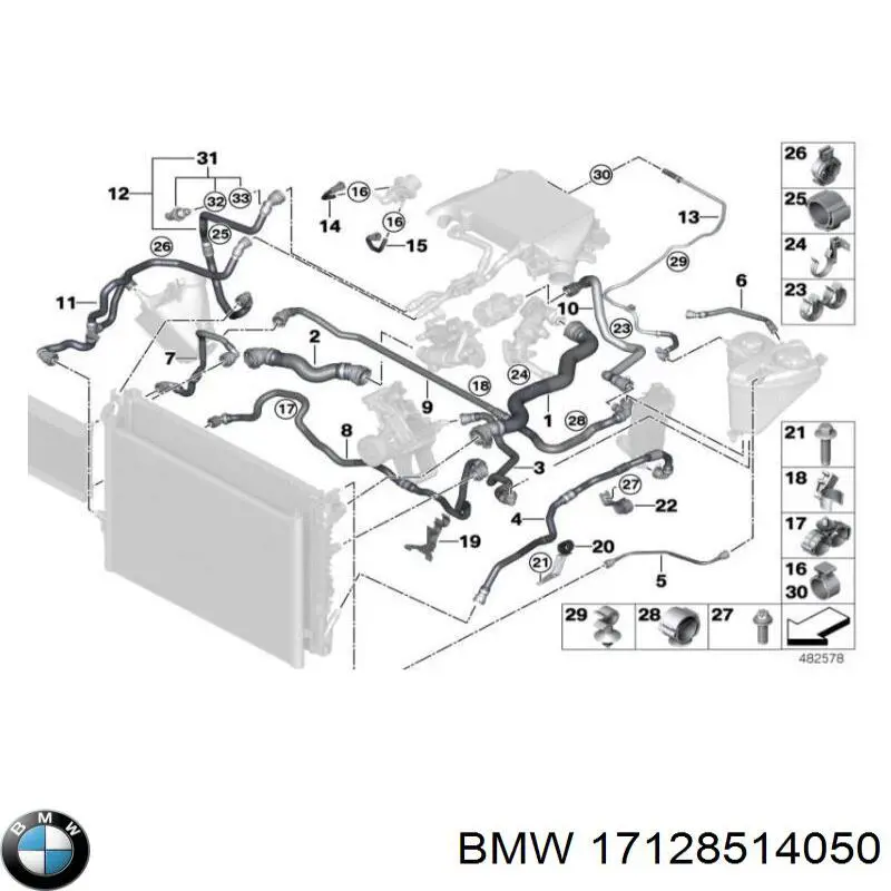 17128514050 BMW tubería de radiador arriba