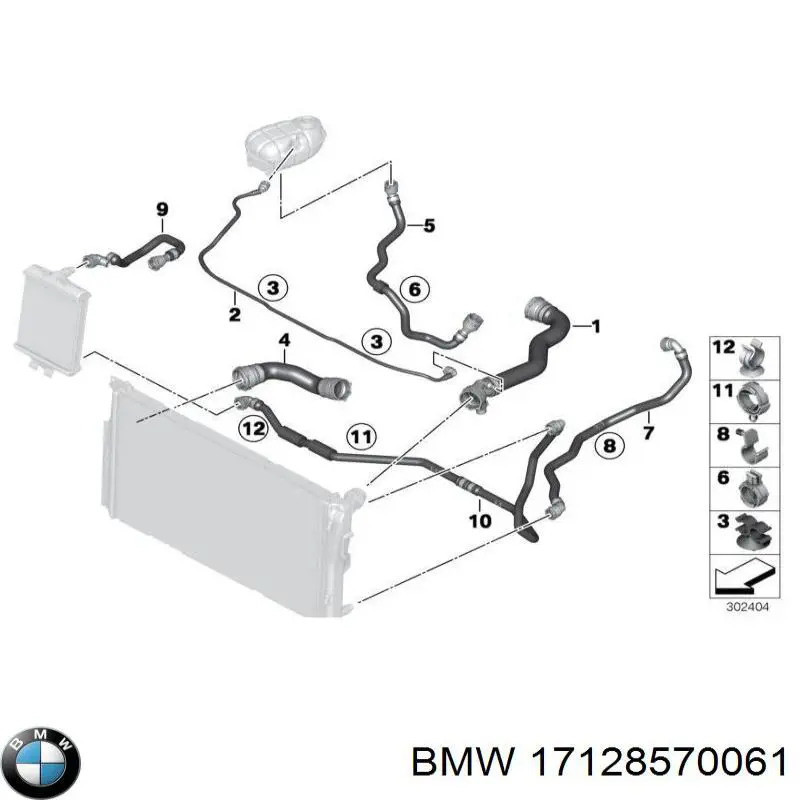 17128570061 BMW tubería de radiador, tuberia flexible calefacción, superior