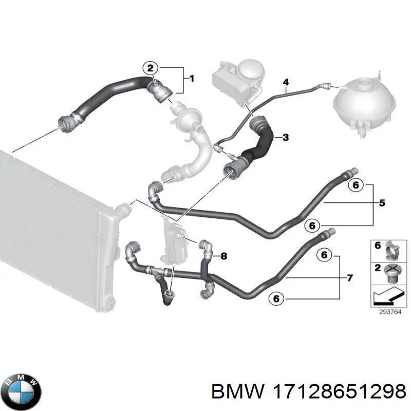 17128651298 BMW tubería de radiador, tuberia flexible calefacción, superior