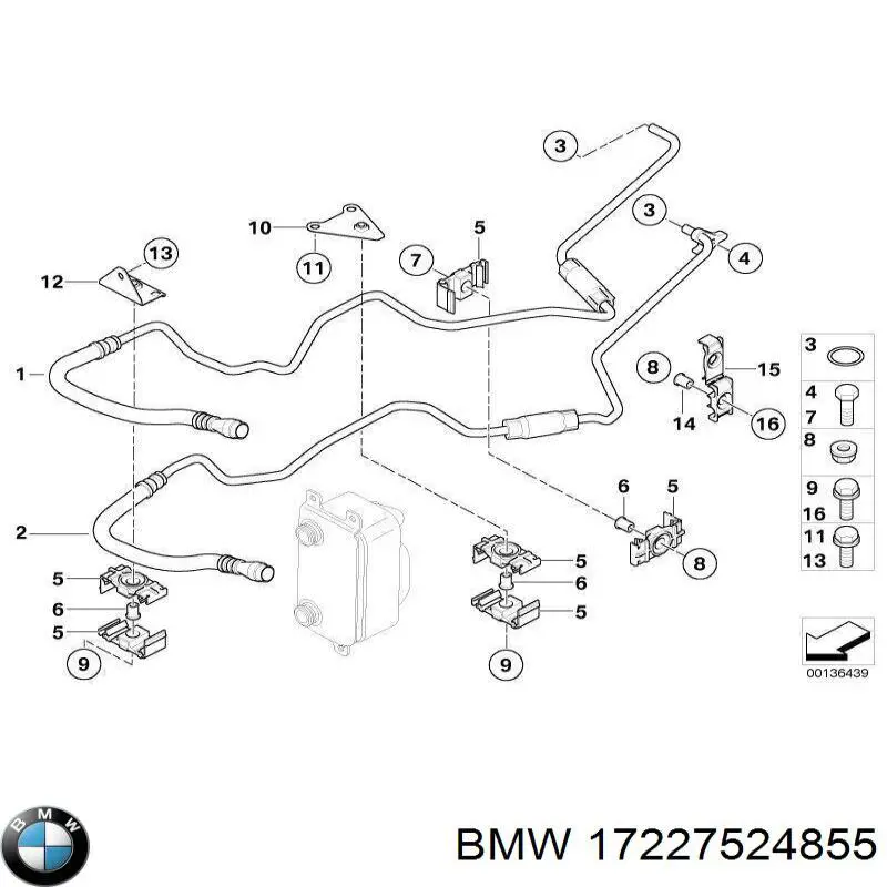 17227524855 BMW tubo (manguera de retorno del radiador de aceite (baja presión))