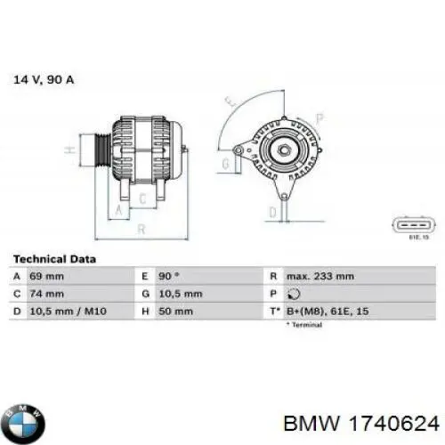 Alternador 1740624 BMW