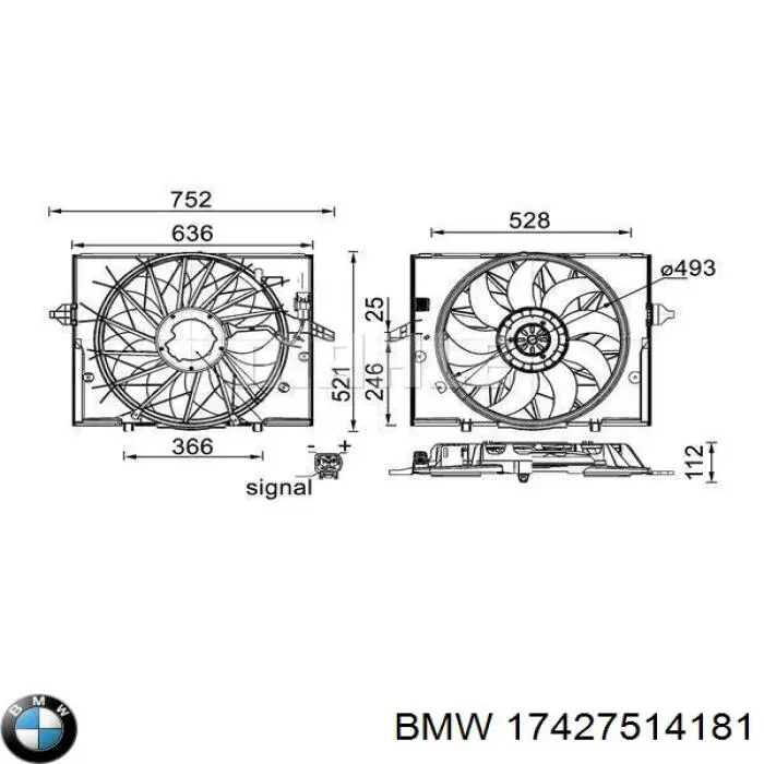 17427514181 BMW difusor de radiador, ventilador de refrigeración, condensador del aire acondicionado, completo con motor y rodete