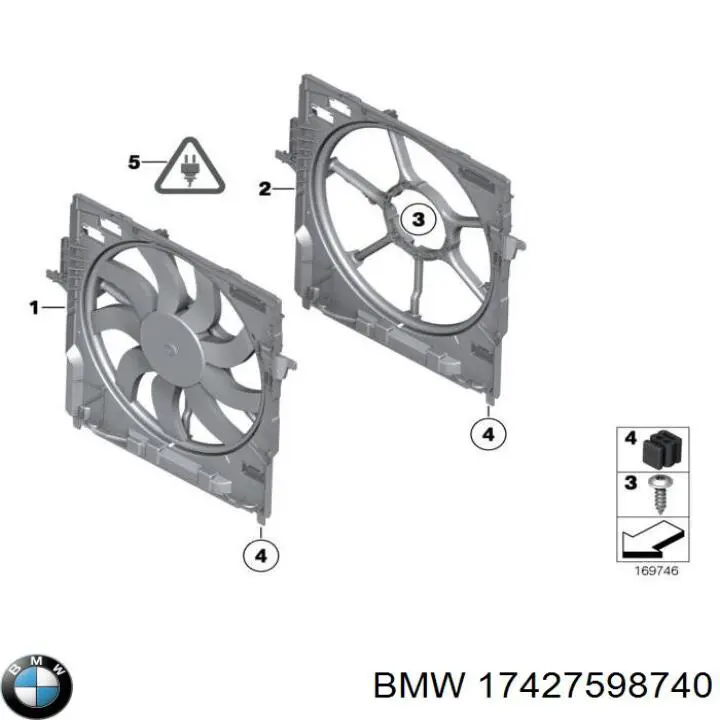 17427598740 BMW difusor de radiador, ventilador de refrigeración, condensador del aire acondicionado, completo con motor y rodete
