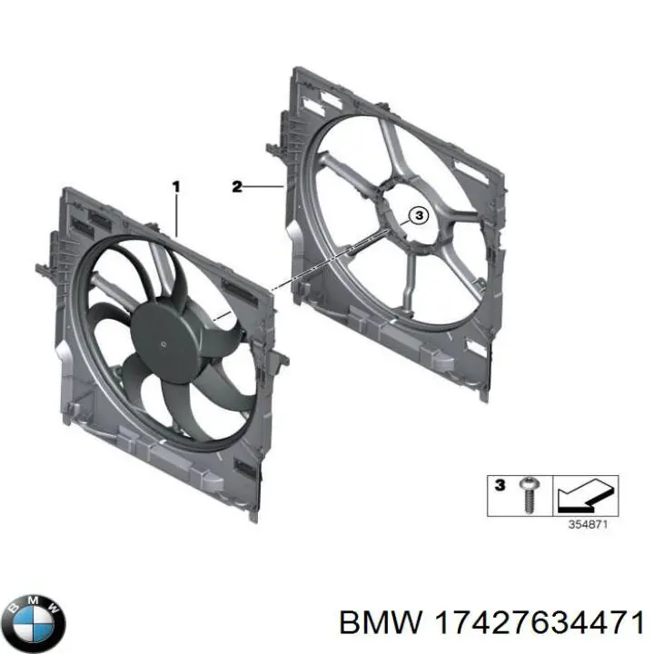 17427634471 BMW ventilador (rodete +motor refrigeración del motor con electromotor completo)