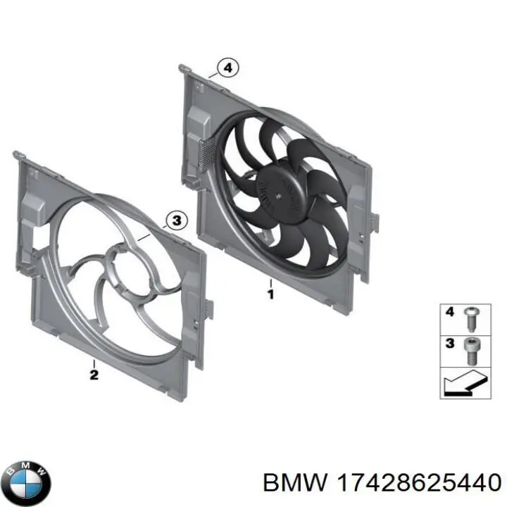 17428625440 BMW difusor de radiador, ventilador de refrigeración, condensador del aire acondicionado, completo con motor y rodete