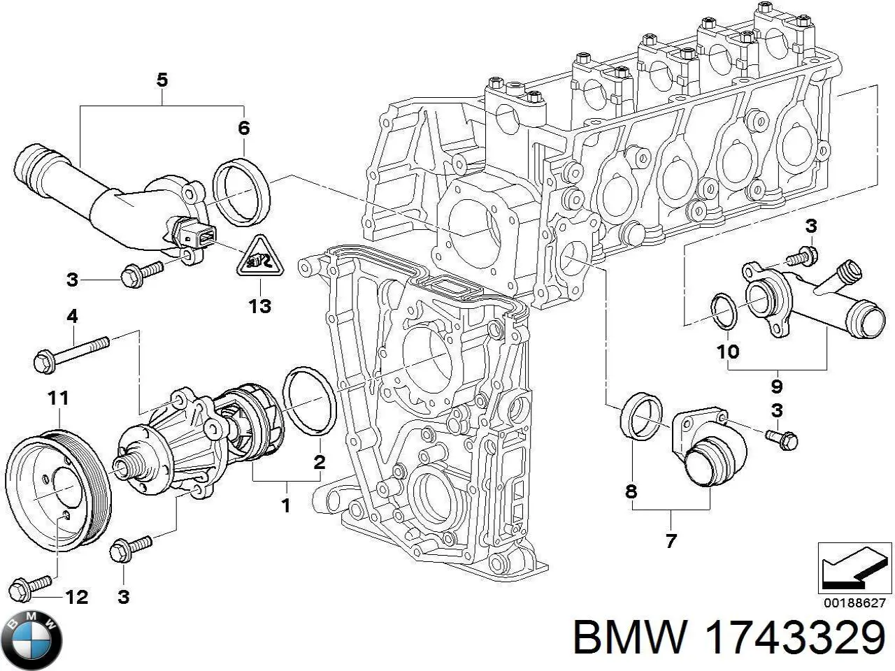 1743329 BMW brida del sistema de refrigeración (triple)