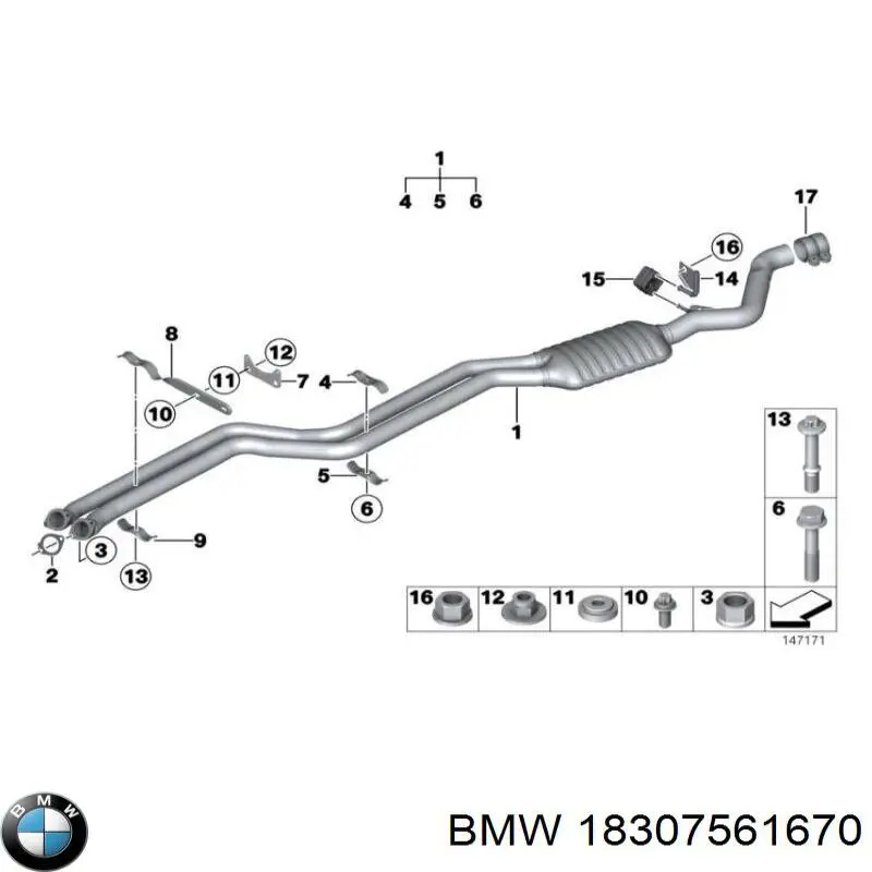 Comprar 18307561670 BMW Perno del sistema de escape (silenciador)