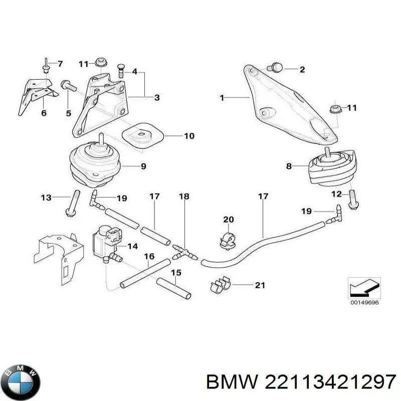 Soporte izquierdo del motor 22113400337 BMW