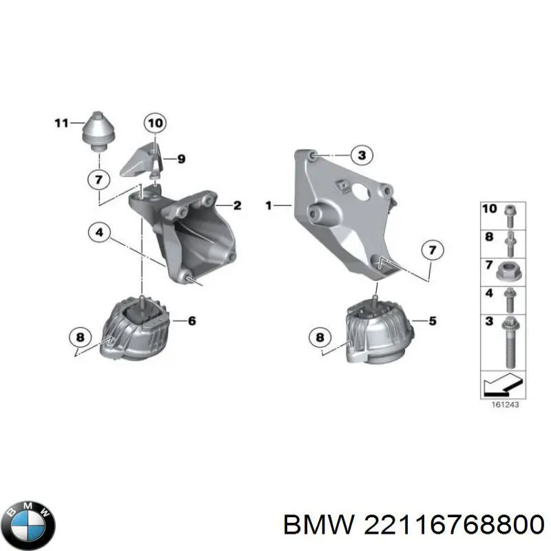 22116768800 BMW soporte de motor derecho