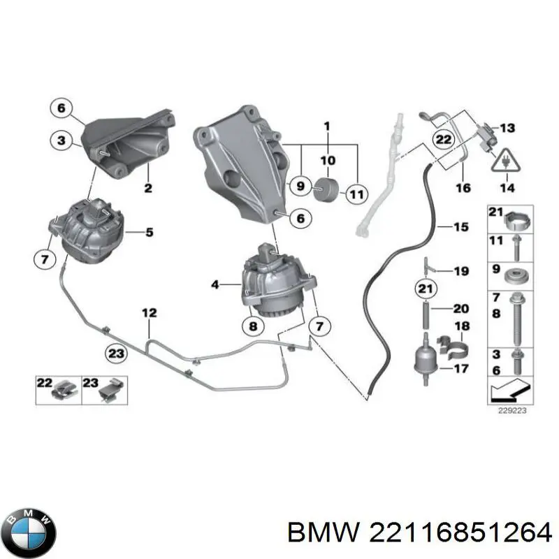 Soporte de motor derecho BMW 22116851264