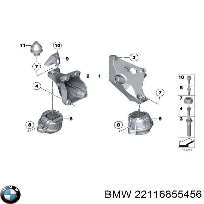 Soporte de motor derecho BMW 22116855456