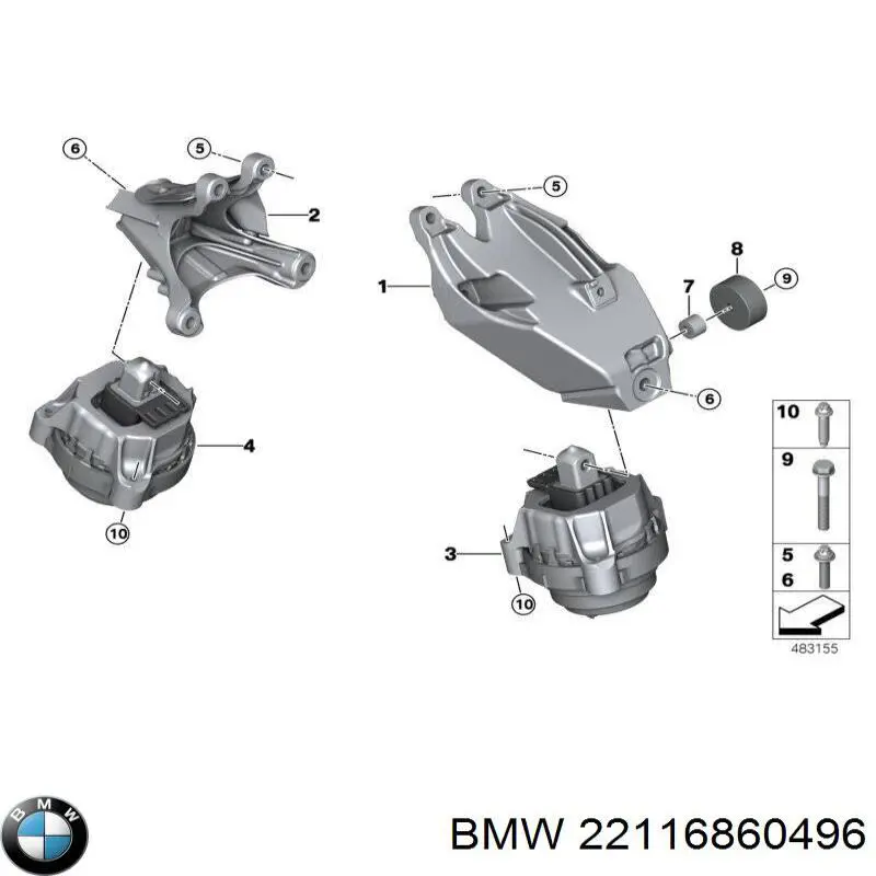 Soporte de motor derecho BMW 22116860496
