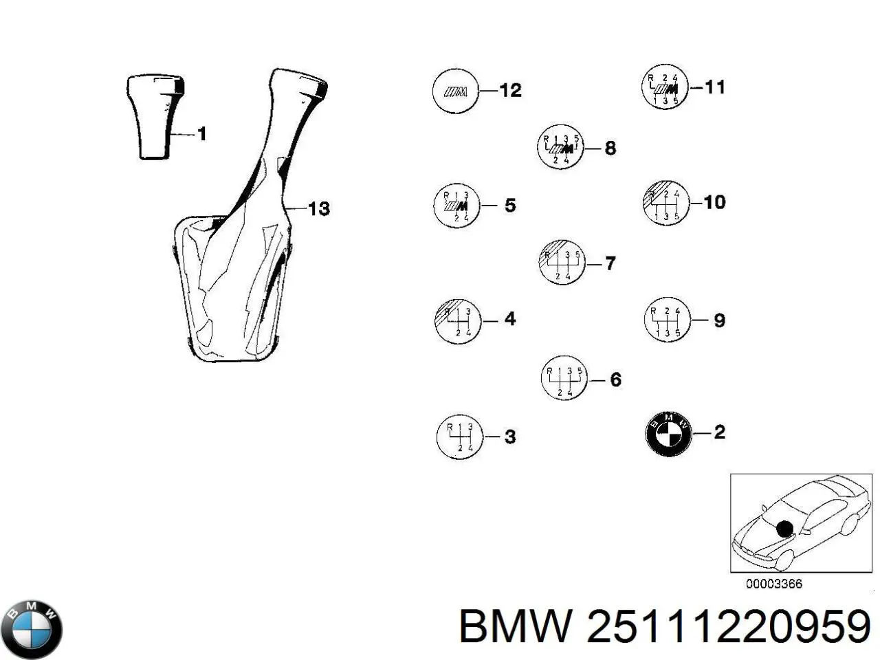 25111220951 BMW emblema de la palanca de cambios