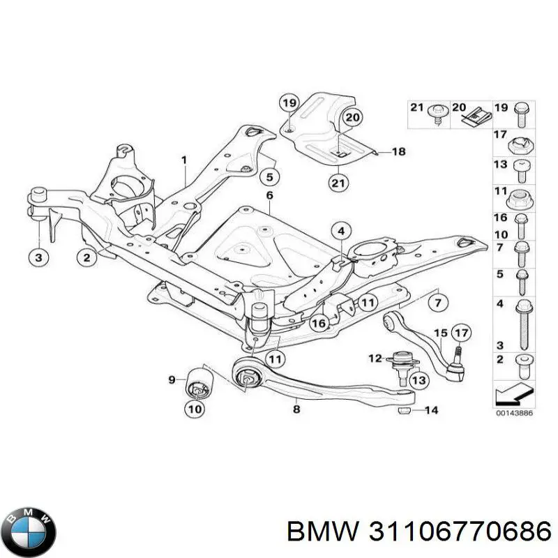 31106770686 BMW barra oscilante, suspensión de ruedas delantera, inferior derecha