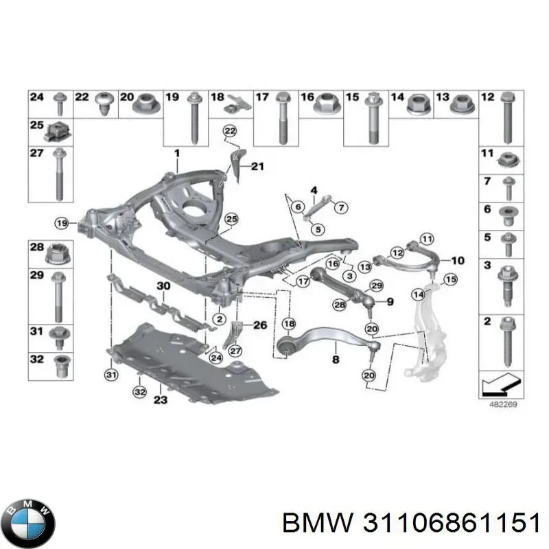 31106861151 BMW barra oscilante, suspensión de ruedas delantera, inferior izquierda