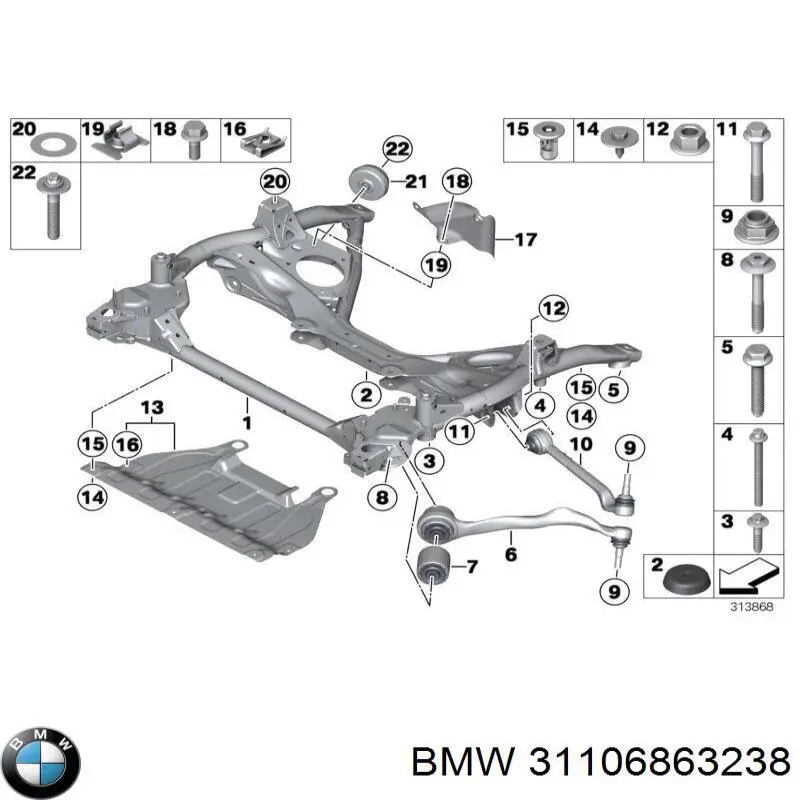 Comprar 31106863238 BMW Perno de fijación del brazo oscilante delantero