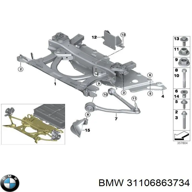 Barra oscilante, suspensión de ruedas delantera, inferior derecha para BMW I3 (I01)