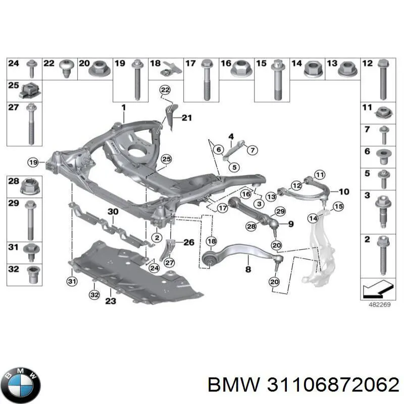 Perno de fijación del brazo inferior delantero BMW 31106872062 precio, desde 7,59 EUR