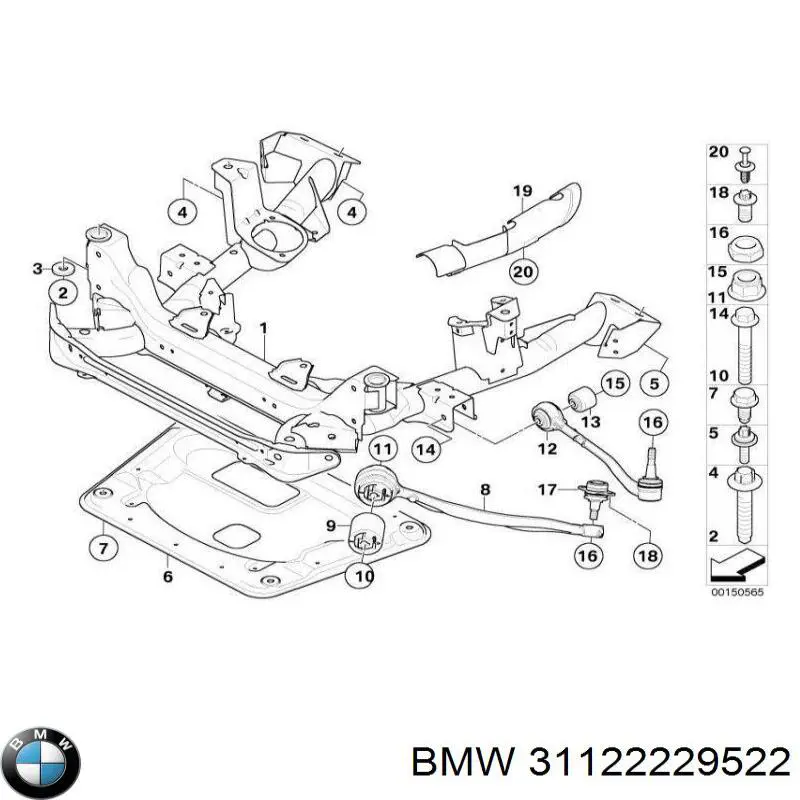 31122229522 BMW barra oscilante, suspensión de ruedas delantera, inferior derecha