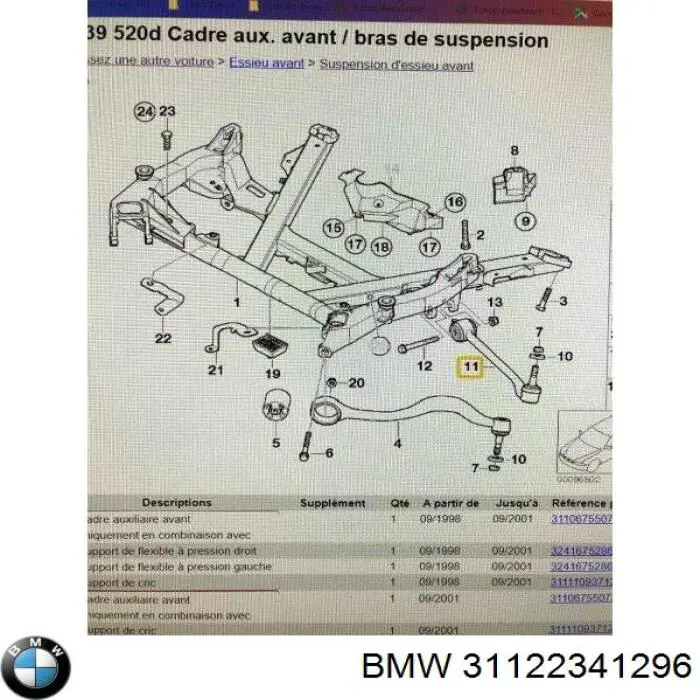 31122341296 BMW Brazo inferior derecho de la suspensión delantera