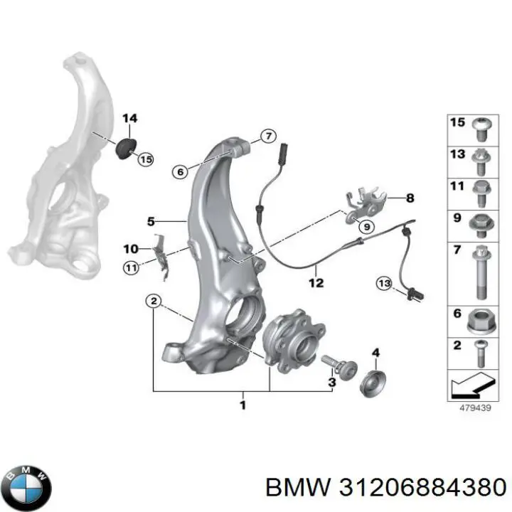 31206884380 BMW muñón del eje, suspensión de rueda, delantero derecho