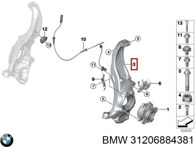 Mangueta delantera izquierda BMW 31206884381 precio, desde 329,60 EUR
