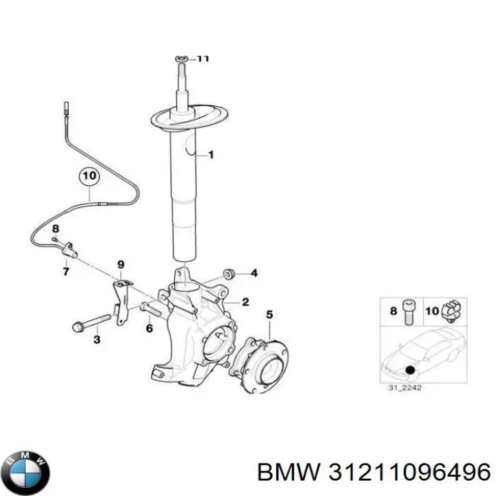 31211092860 BMW muñón del eje, suspensión de rueda, delantero derecho