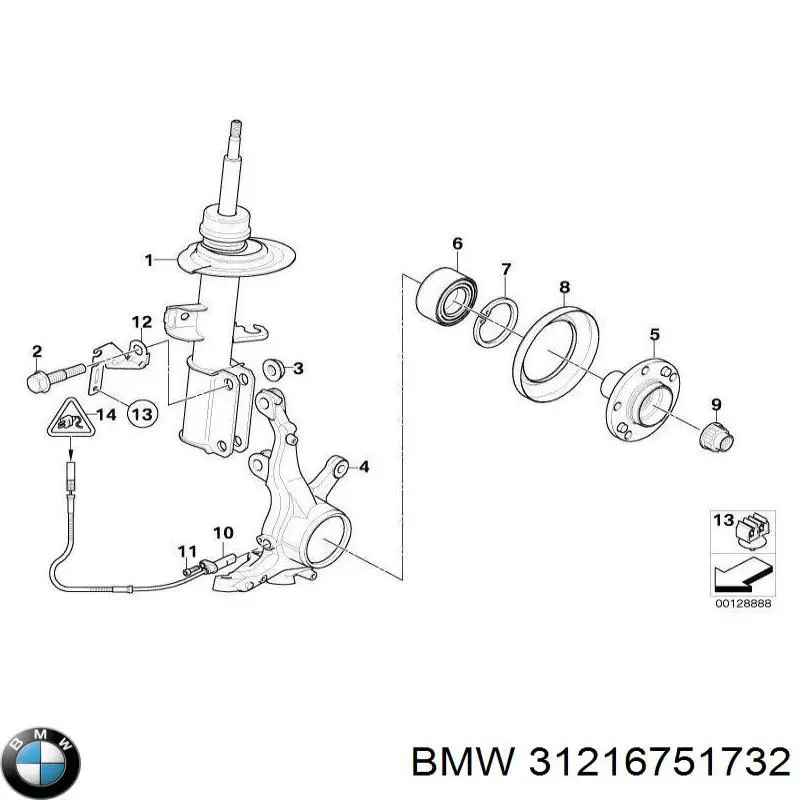 31216751732 BMW muñón del eje, suspensión de rueda, delantero derecho