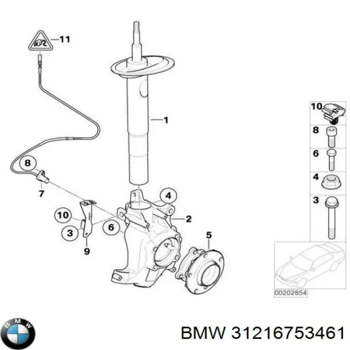31216753461 BMW muñón del eje, suspensión de rueda, delantero izquierdo