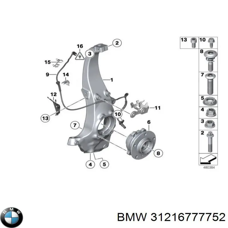 31214082762 BMW muñón del eje, suspensión de rueda, delantero derecho