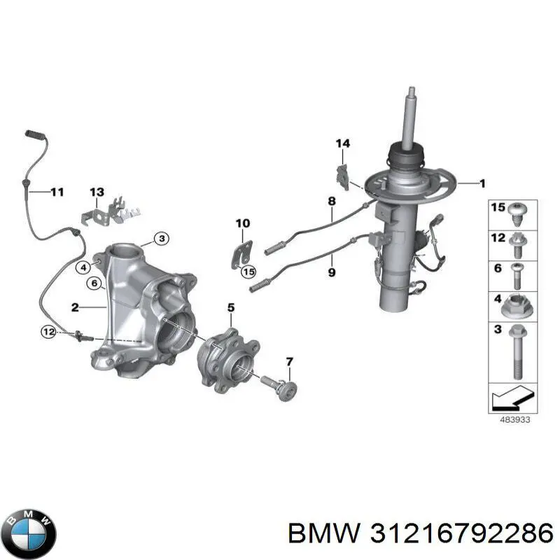 Muñón del eje, soporte de rueda, delantero derecho para BMW 2 (F23)