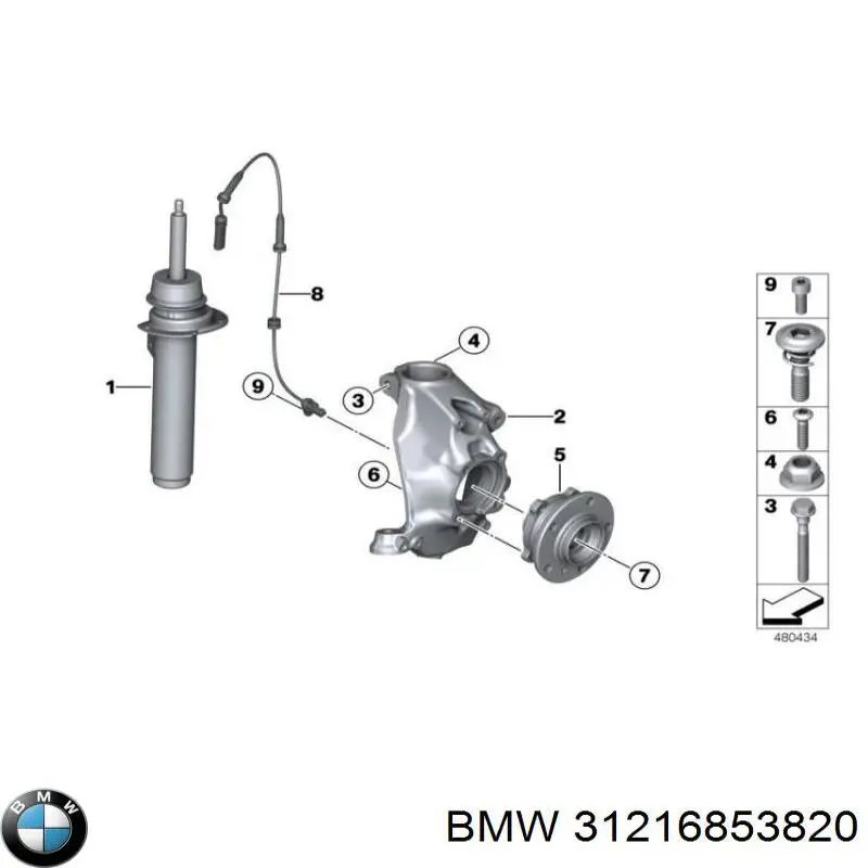 31216853820 BMW muñón del eje, suspensión de rueda, delantero derecho