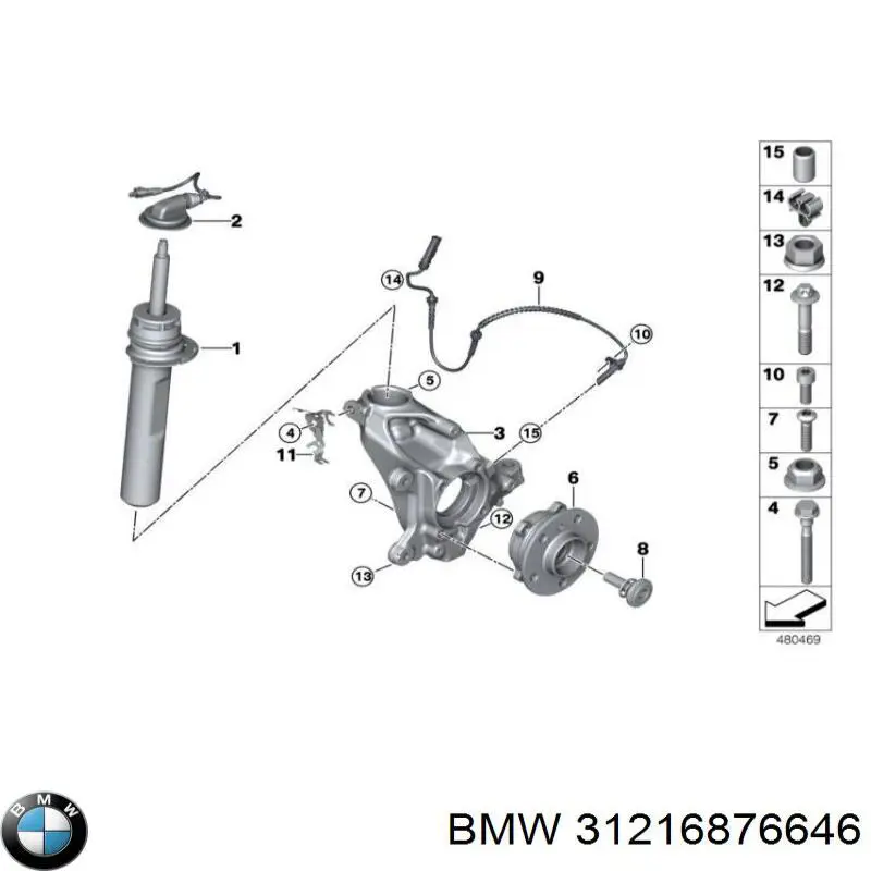 31216876646 BMW muñón del eje, suspensión de rueda, delantero derecho