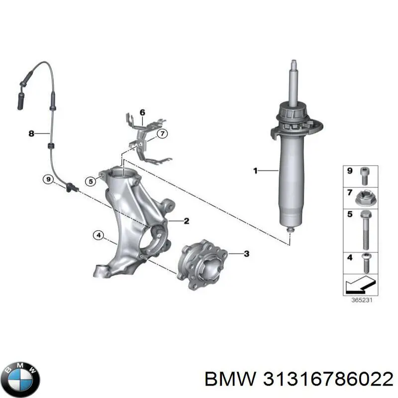 Amortiguador delantero derecho 31316786022 BMW