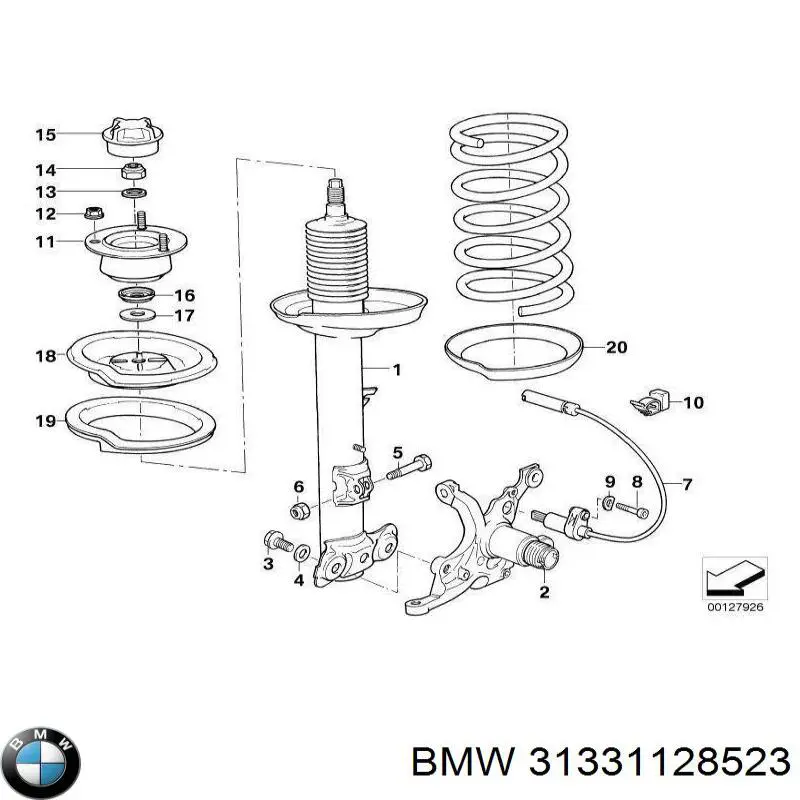 31331124321 BMW caja de muelle, eje delantero, arriba