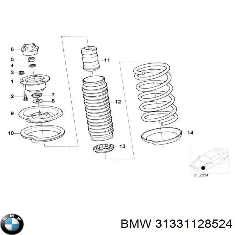 31331128524 BMW placa de metal superior delantera de el resorte / caja de muelle