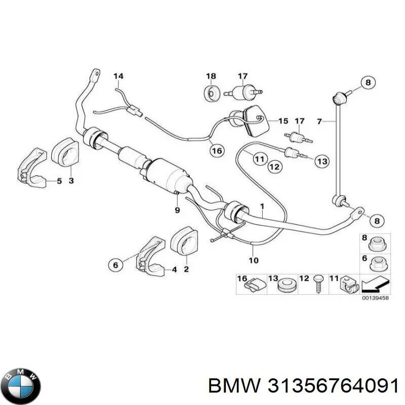 31356764091 BMW casquillo de barra estabilizadora trasera