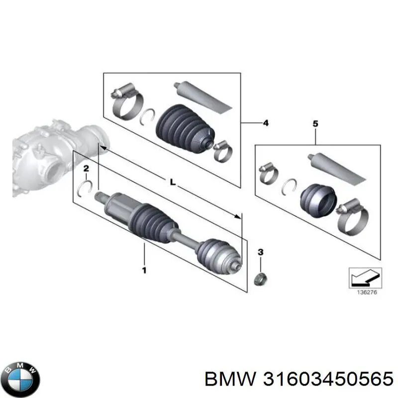 31603450565 BMW árbol de transmisión delantero izquierdo