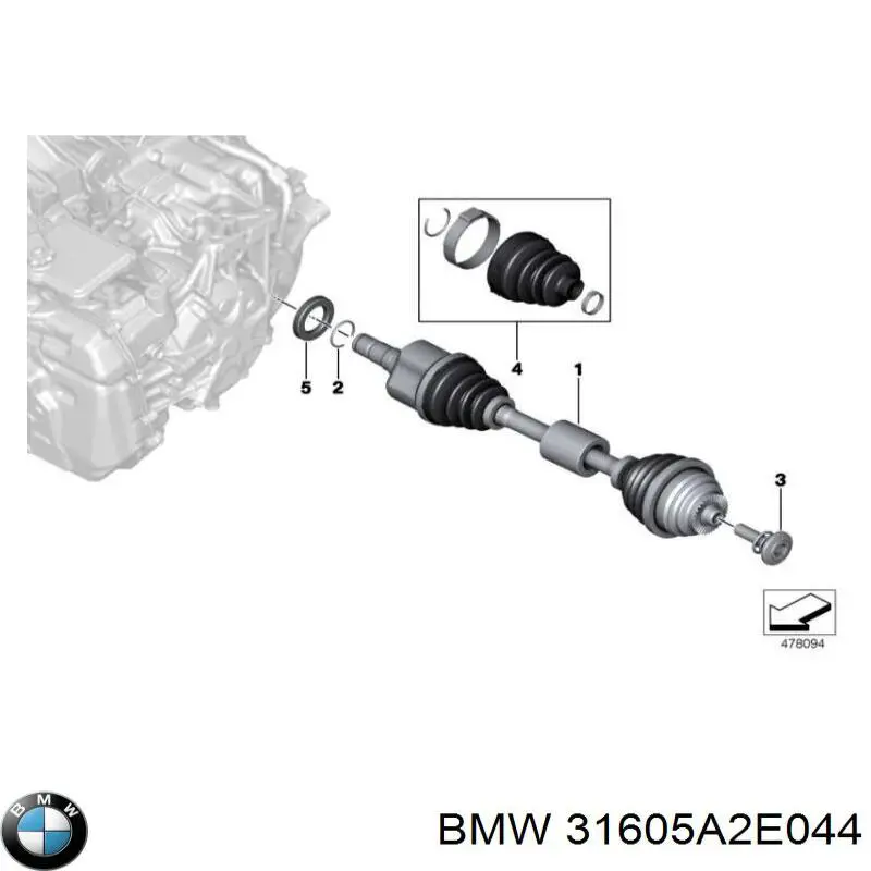 Comprar 31605A2E044 BMW Semieje delantero derecho
