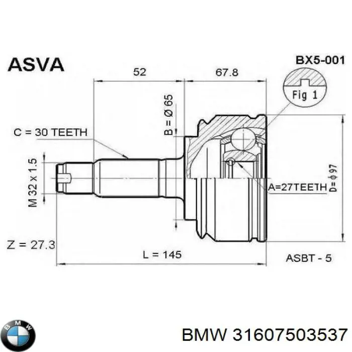31607503537 BMW árbol de transmisión delantero izquierdo