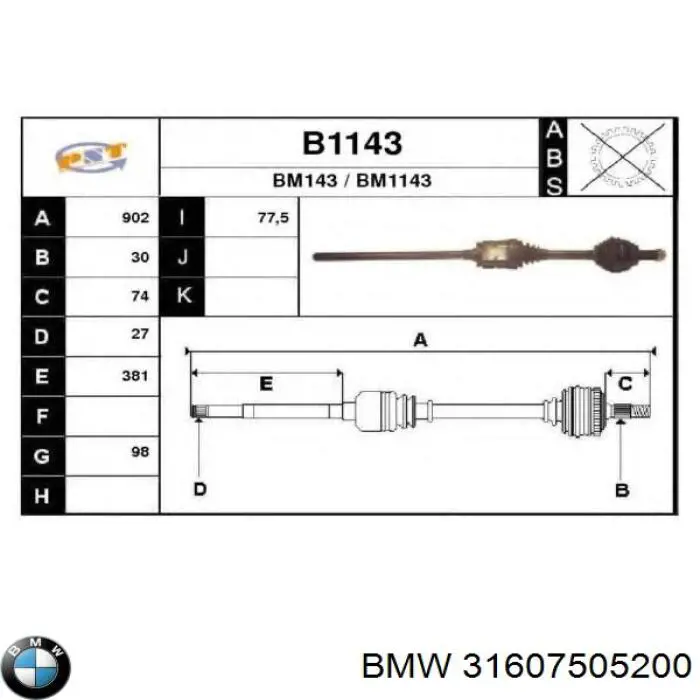 Comprar 31607505200 BMW Semieje delantero derecho