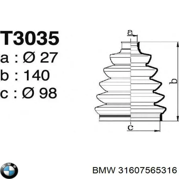 31607565316 BMW fuelle, árbol de transmisión delantero exterior