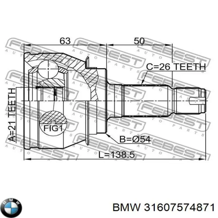 Árbol de transmisión delantero izquierdo BMW 31607574871