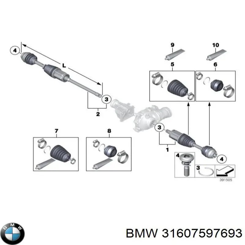 Semieje delantero izquierdo 31607597693 BMW