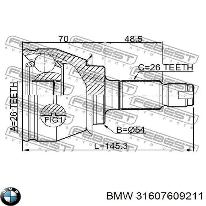 31607609211 BMW árbol de transmisión delantero izquierdo