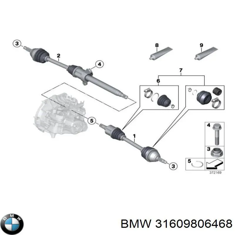 31609806468 BMW árbol de transmisión delantero derecho