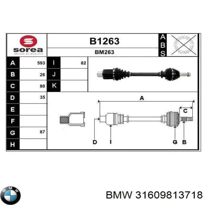 BM31609813718 Market (OEM) árbol de transmisión delantero derecho