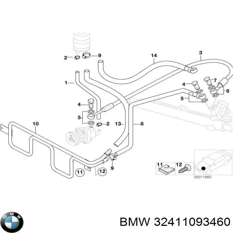 32411093460 BMW Manguera de baja presión de dirección asistida, del depósito a la bomba