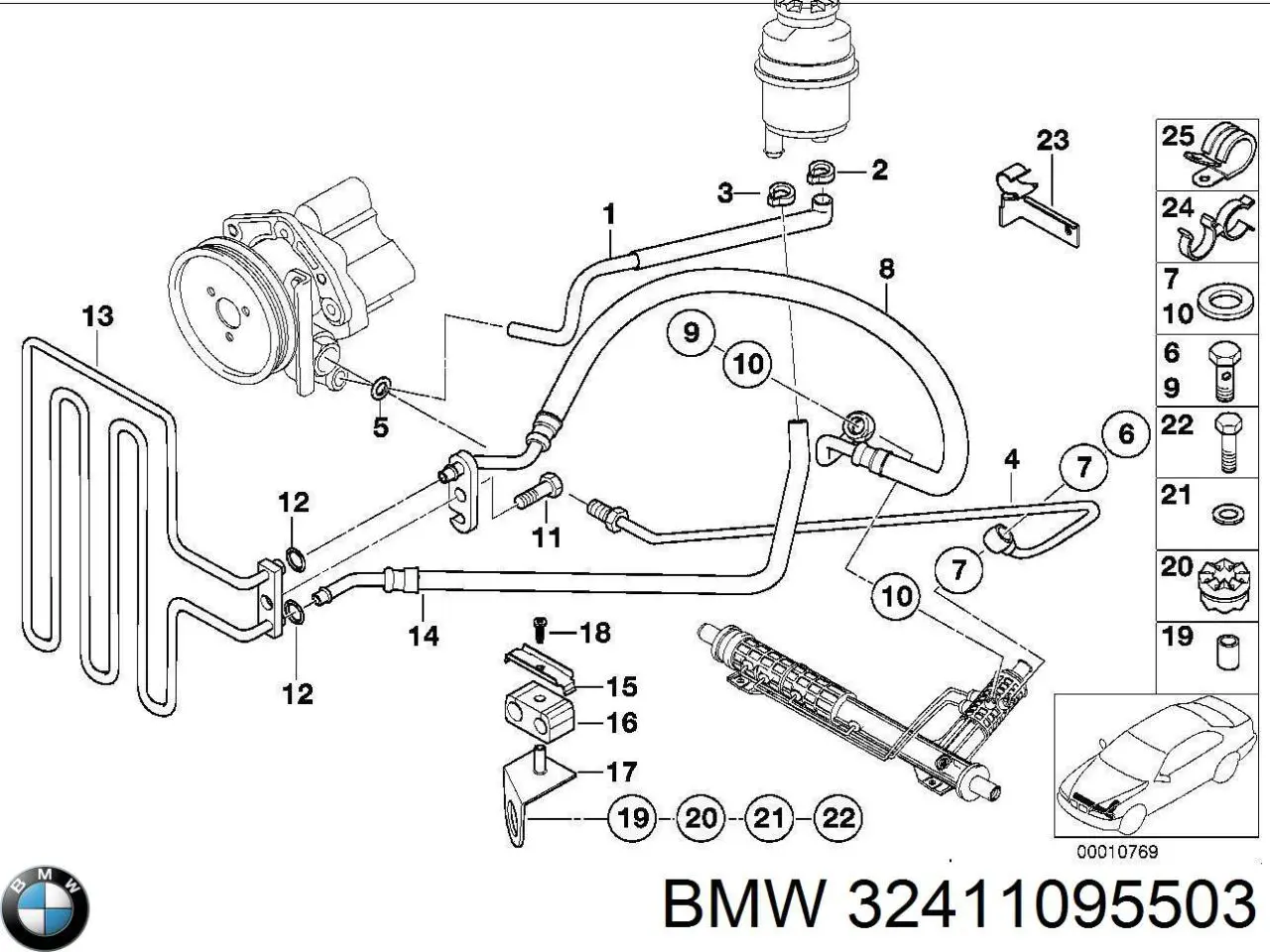 Manguera de alta presión de la dirección asistida desde la bomba hasta la cremallera BMW 32411095503 precio, desde 338,28 EUR